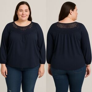 Simply Styled by Sears Navy Crochet Yoke Blouse – Size XLBeautiful and feminin